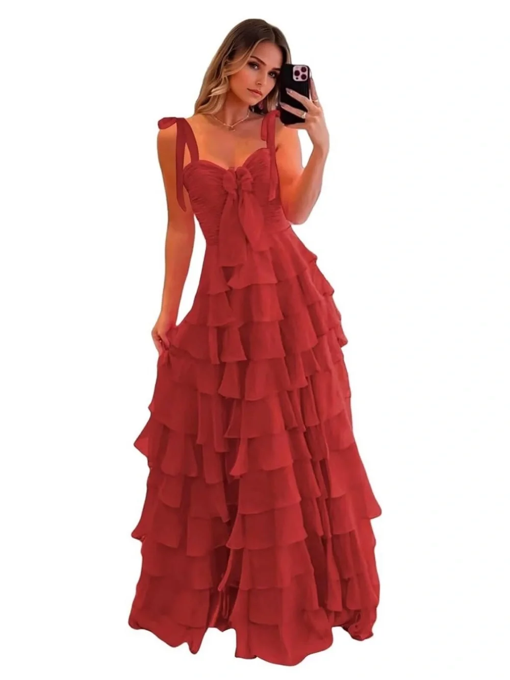 Women's Ruffle Chiffon Prom Dresses Strapless Tiered Formal Gown with Slit - Picture 1 of 6